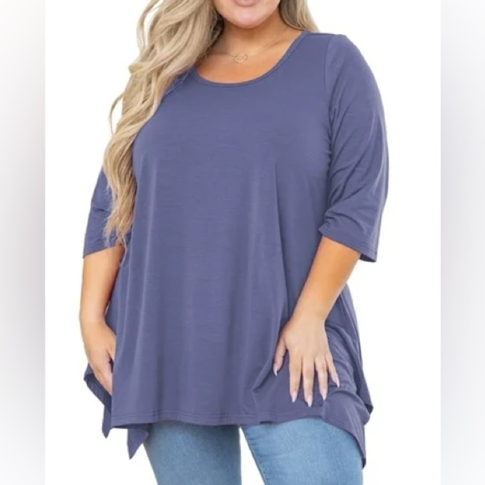Kenar Women's Size Small Handkerchief Hem Tunic Top Blue Gray Pima Cotton